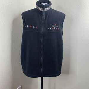 Yellowstone EMI Sportswear USA Black Fleece Vest Full Zip Embroidery Sz XL